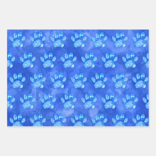 Blue Paw Print Custom Watercolor Geschenkpapier Set (Vorderseite 3)