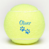 Blue Paw Print Personalisiert Pet oder Dog Name To Tennisbälle (Vorderseite)