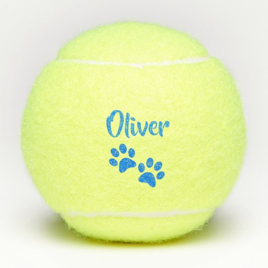 Blue Paw Print Personalisiert Pet oder Dog Name To Tennisbälle (Vorderseite)