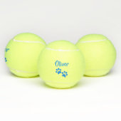 Blue Paw Print Personalisiert Pet oder Dog Name To Tennisbälle (Multi)