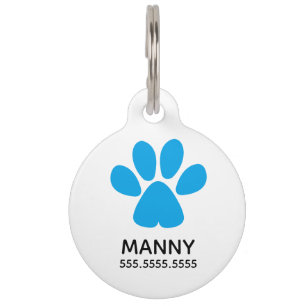 Blue Paw Print, Personalisierte Pet Details und QR Haustiermarke