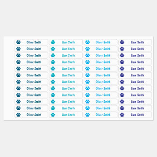 Blue Paw Print Personalized Kids Name Labels Etiketten