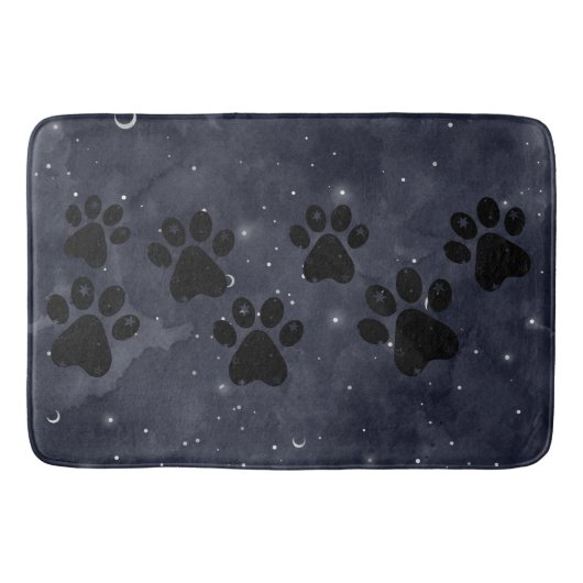 Blue Paw Stars Moon Watercolor Badematte (Vorderseite)