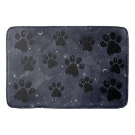 Blue Paw Stars Moon Watercolor Badematte