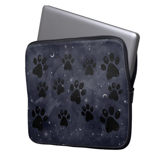 Blue Paw Stars Moon Watercolor Laptopschutzhülle (Vorderseite Links)