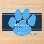 Blue Pawprint Abschluss Elegant Acryleinladungen (Vorderseite)