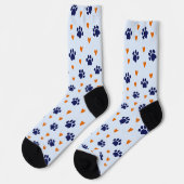 Blue Pawprint Orange Heart Hund Liebe Socken (Linkes Detail)