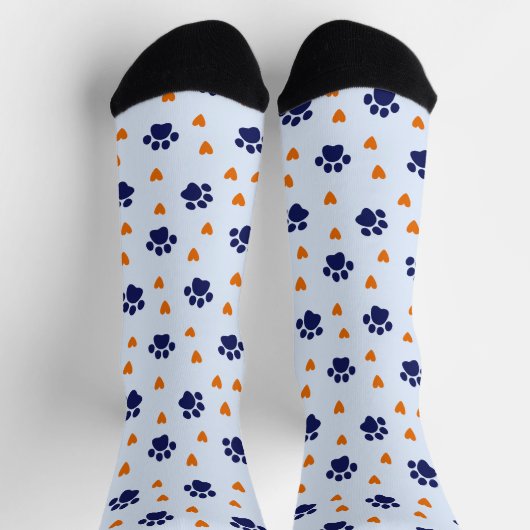 Blue Pawprint Orange Heart Hund Liebe Socken (Oben)