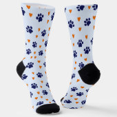 Blue Pawprint Orange Heart Hund Liebe Socken (Gewinkelt)