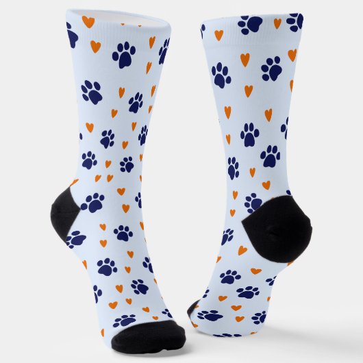 Blue Pawprint Orange Heart Hund Liebe Socken (Gewinkelt)
