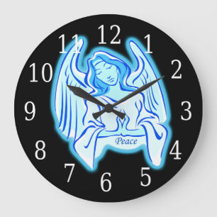 Blue Peace Angel Round Clock Große Wanduhr