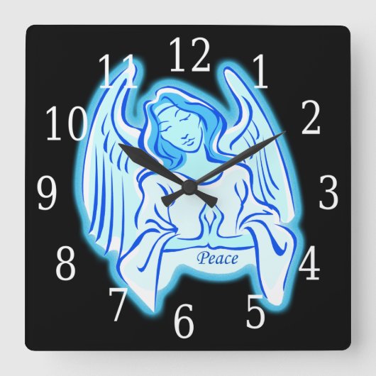 Blue Peace Angel Square Clock Quadratische Wanduhr (Vorderseite)