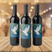 Blue Peace Dove and Olive Branches Custom Weinetikett
