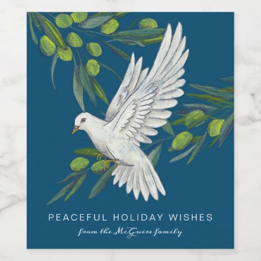 Blue Peace Dove and Olive Branches Custom Weinetikett (Einzelnes Label)