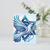 Blue Peace Dove und Star von David Postkarte (Stehend Vorderseite)
