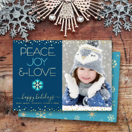Blue Peace Joy Liebe Foto Snowflake Real Gold Folien Feiertagskarte