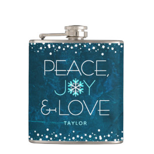 Blue Peace Joy Liebe Holiday Snowflake Bold Modern Flachmann
