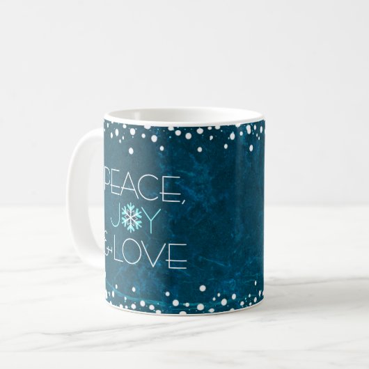 Blue Peace Joy Liebe Snowflake Holiday Modern Bold Kaffeetasse (Vorderseite Links)