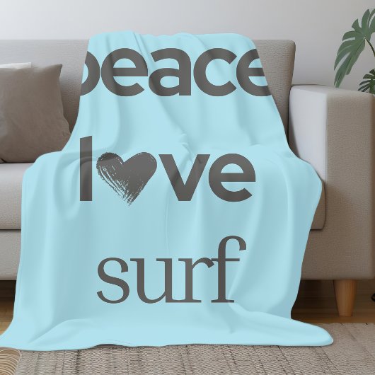 Blue Peace Love Surf Life | Coastal Surfer Graphic Fleecedecke