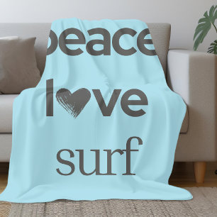 Blue Peace Love Surf Life   Grafisches Design für  Fleecedecke