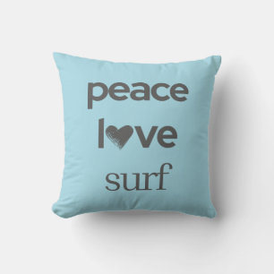 Blue Peace Love Surf   Reversibles Strandhaus Kissen