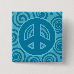 Blue Peace Sign Design Button
