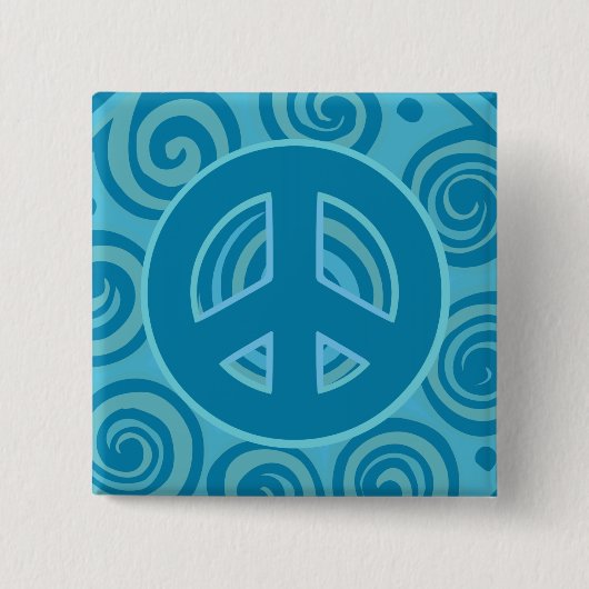 Blue Peace Sign Design Button (Vorderseite)