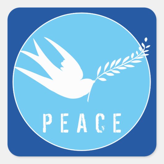 Blue Peace Symbol White Swallow Bird Olive Branch Quadratischer Aufkleber (Vorderseite)