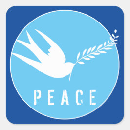 Blue Peace Symbol White Swallow Bird Olive Branch Quadratischer Aufkleber