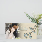 Blue Peach Blossom Blume Asiatisches Hochzeitsfest Dankeskarte (Stehend Vorderseite)