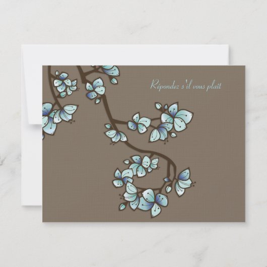 Blue Peach Blossoms Sakura Asian Wedding RSVP Card (Rückseite)