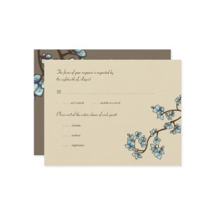 Blue Peach Blossoms Sakura Asian Wedding RSVP Card