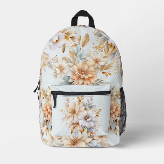 Blue Peach Floral Copper Rosegold Farbrücksatz Bedruckter Rucksack (Vorderseite)