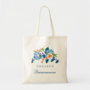 Blue & Peach Floral Quinceanera Tote Beutel Tragetasche