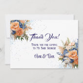 Blue Peach Floral Wedding Danke Karten (Vorderseite)