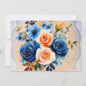 Blue Peach Floral Wedding Danke Karten (Rückseite)