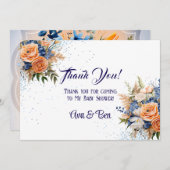 Blue Peach Floral Wedding Danke Karten (Vorne/Hinten)