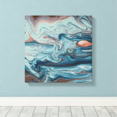Blue & Peach Fluid Zigzag Layer Abstrakt Art Leinwanddruck (Insitu (Holzboden))