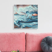Blue & Peach Fluid Zigzag Layer Abstrakt Art Leinwanddruck (Insitu (Wohnzimmer))