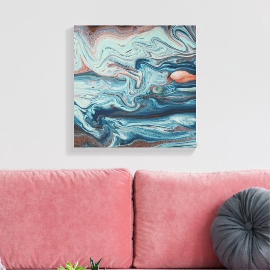 Blue & Peach Fluid Zigzag Layer Abstrakt Art Leinwanddruck (Insitu (Wohnzimmer))