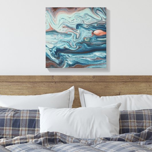 Blue & Peach Fluid Zigzag Layer Abstrakt Art Leinwanddruck (Insitu (Schlafzimmer))