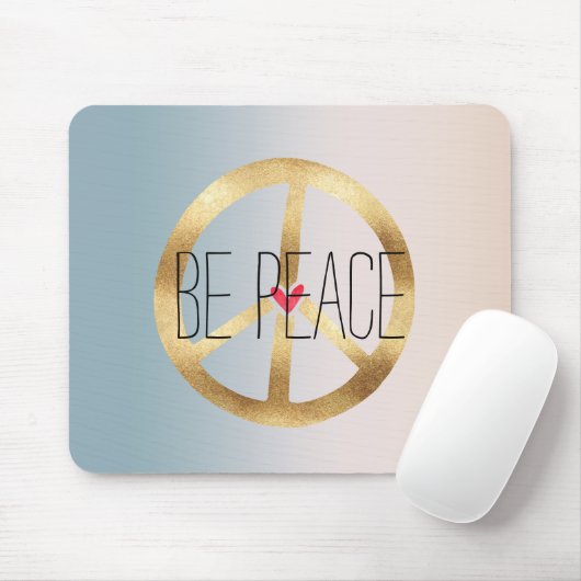 Blue Peach Gefärbte Krawatte Gold Peace Sign Be Pe Mousepad (Mit Mouse)