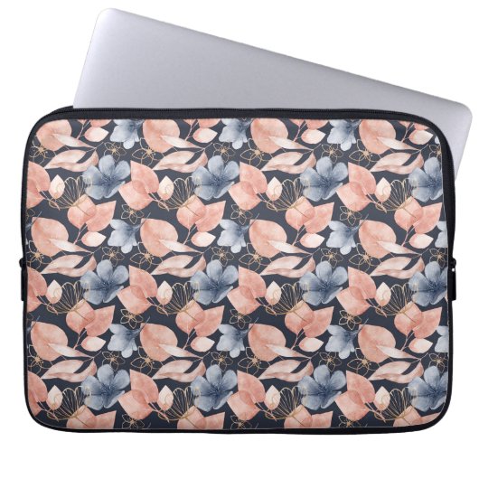 Blue, Peach & Gold Florals Laptopschutzhülle (Vorderseite)