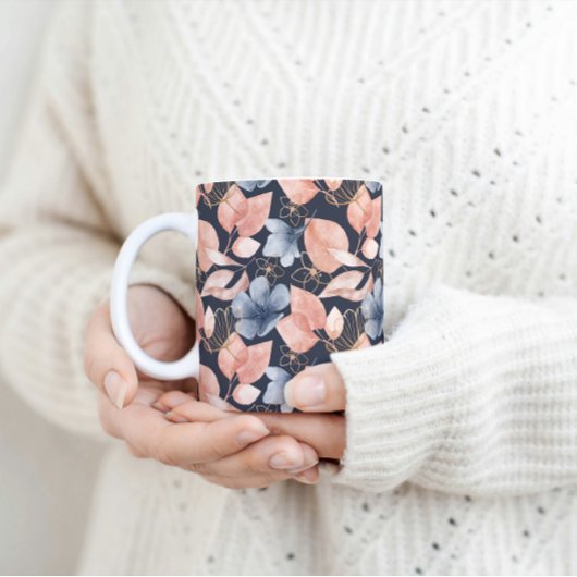 Blue, Peach & Gold Florals Stilvolle botanische Ku Kaffeetasse