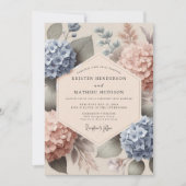 Blue Peach Hydrangea Botanical Wedding Einladung (Vorderseite)