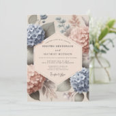 Blue Peach Hydrangea Botanical Wedding Einladung (Stehend Vorderseite)
