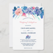 Blue Peach Rose Bouquet Border Wedding Einladung (Vorderseite)