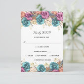 Blue Peach Rose Florenz RSVP Karte (Stehend Vorderseite)