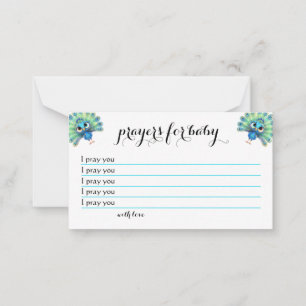 Blue Peacock Baby Duschkabine Prayers Card Mitteilungskarte