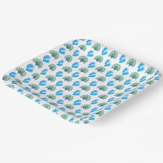 Blue Peacock Baby Duschpapier Teller (Gewinkelt)